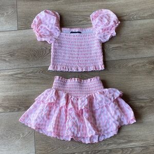 Pink Gingham Kids Skirt and Top Set